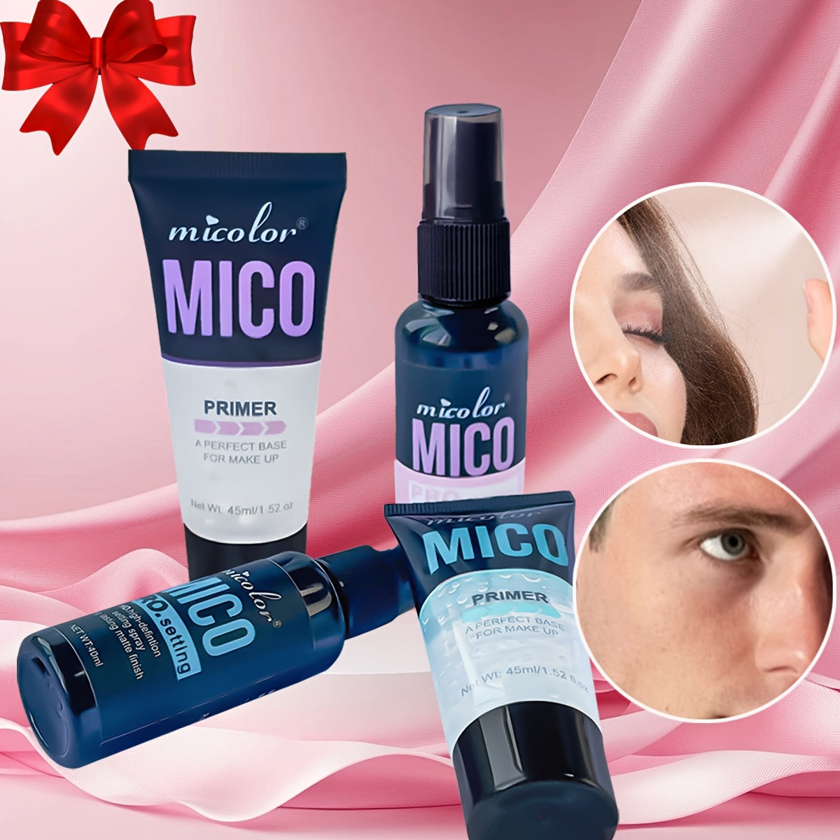 4pcs Mico Primer & Makeup Setting Spray Set - Natural Finish, Creamy Texture in White Shades - Ideal Valentine's Gift for Flawless Skin, Primer Collection|Minimalist Beauty Product|Natural Finish Spray