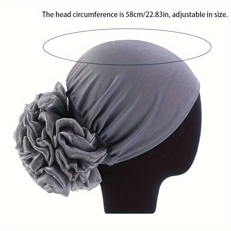 2pcs set Women's Muslim Turban Headscarf Cap - Lightweight Polyester Elastic Head Scarf Hijab with Toggle Closure, Hand-Wash Only, Pre-Tied Flower Ponytail Breathable Woven Head Wrap for All Seasons, Fashionable Outdoor Sport