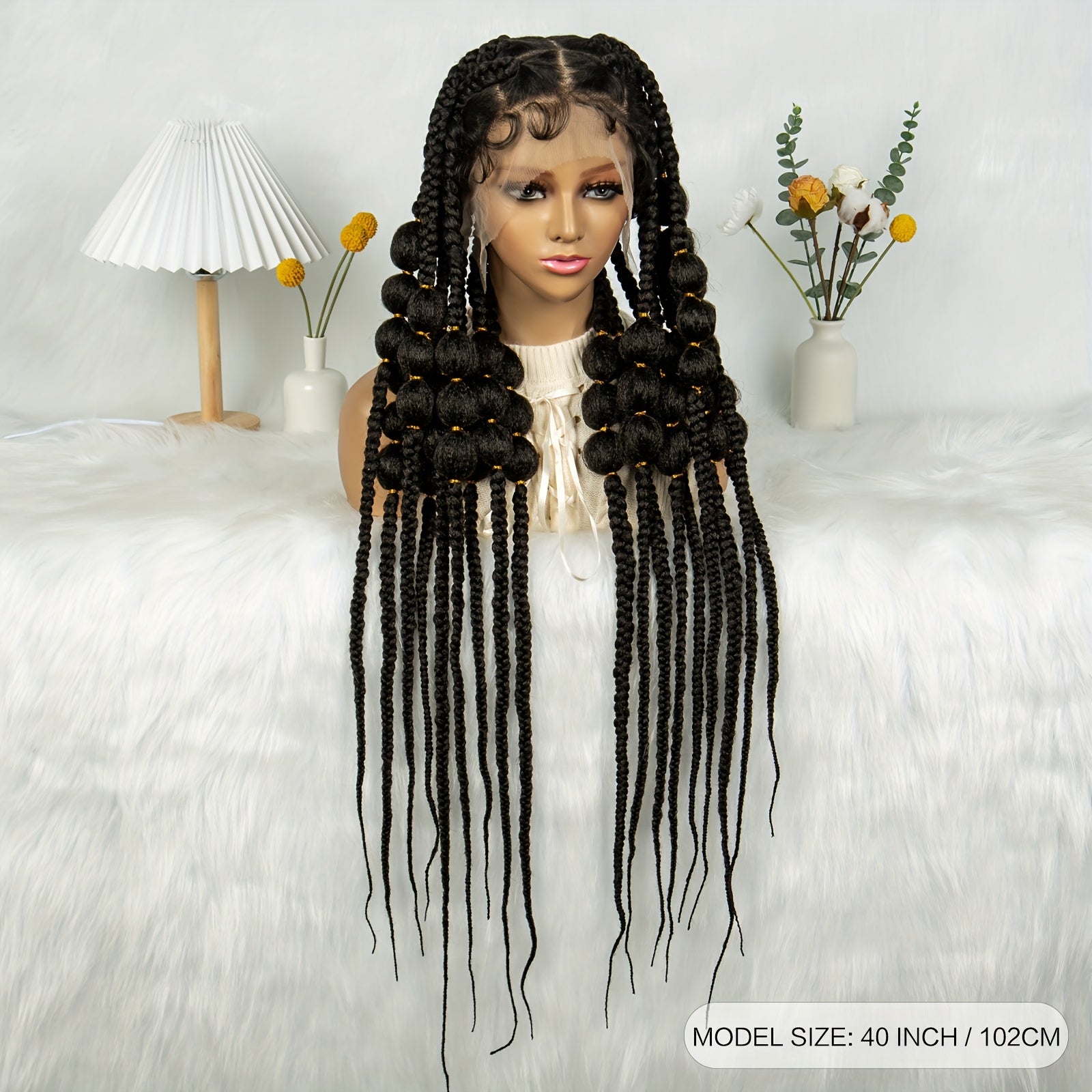 Full Lace Bubble Braids Wig - 180% Density, Heat Resistant Synthetic Fiber