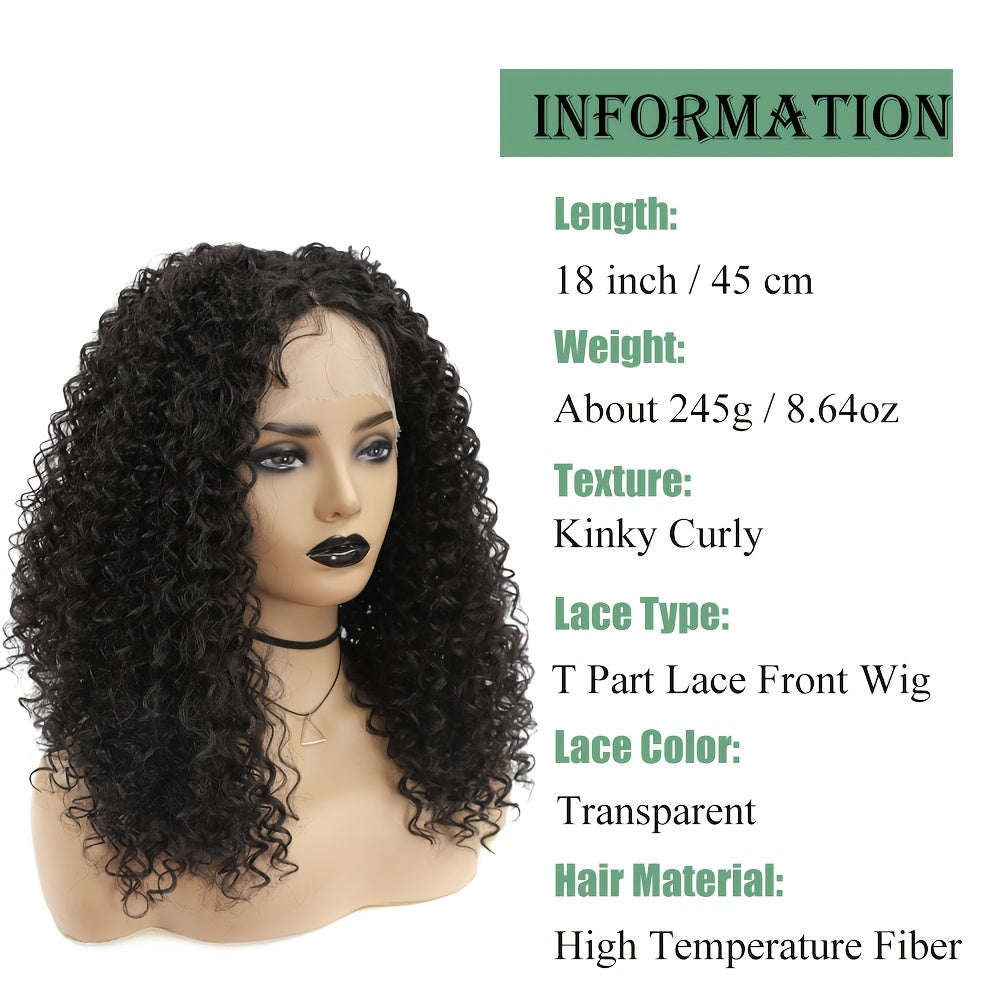 Chic 18" Dark Brown Kinky Curly Lace Front Wig with Youngsters Hair - Heat Resistant, Pre-Plucked Synthetic Afro Curly for Women