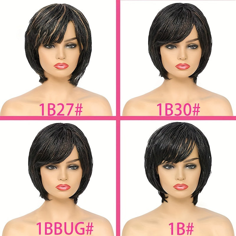 Elegant Briaded Pixie Cut Wig with Bangs - Heat Resistant