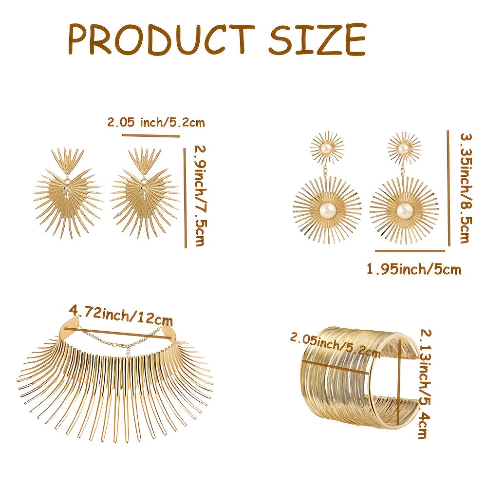 Women's African Collar Choker Necklace Earrings Bangle Set