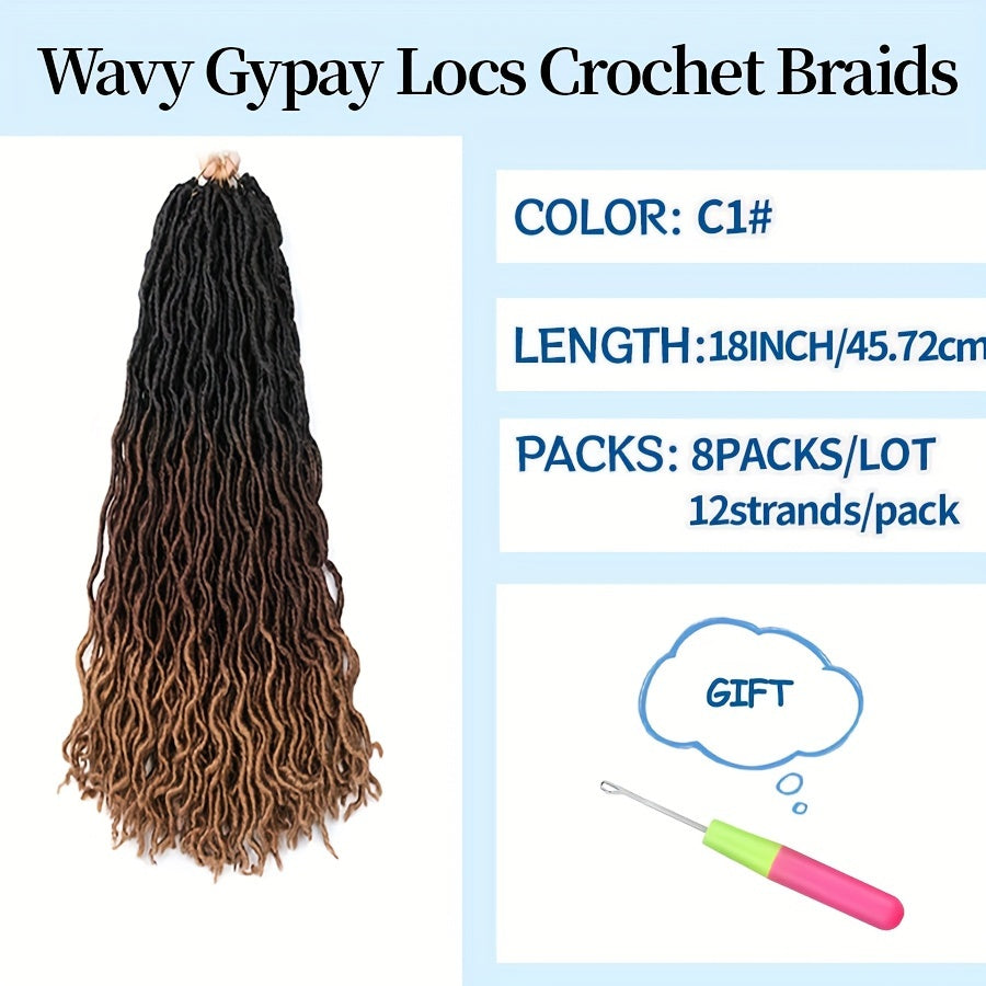 18-Inch Brown Goddess Wavy Faux Locs Crochet Hair Extensions