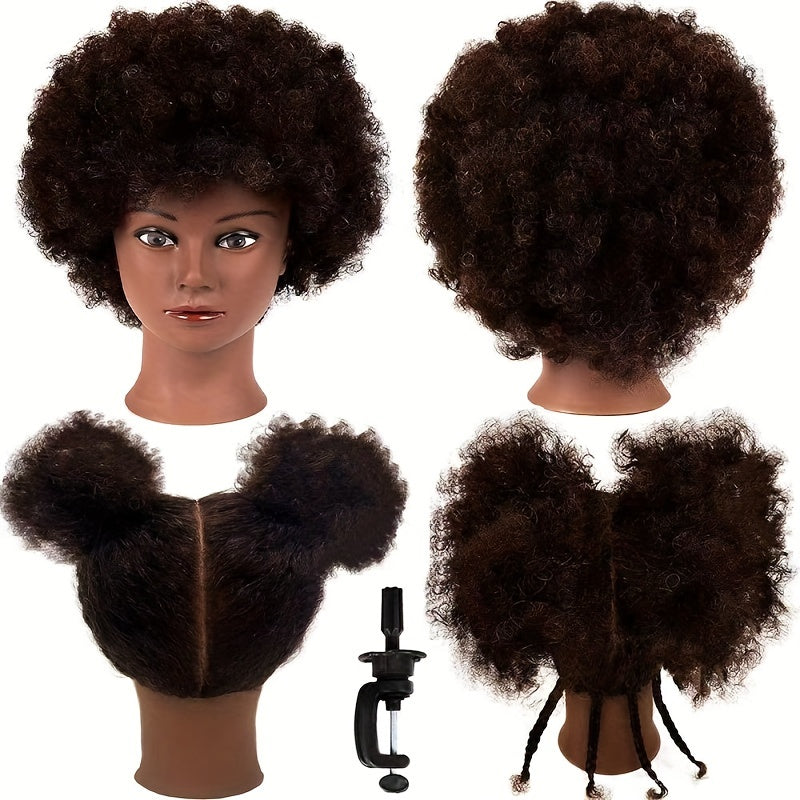 Premium Mannequin Head With Short Afro Curly Hair 100% Human Hair For Hairdresser Practice Trainning Hair Accessories With Free Clamp For Valentine'S Day Mother'S Day Spring Season Gift 10 Inch