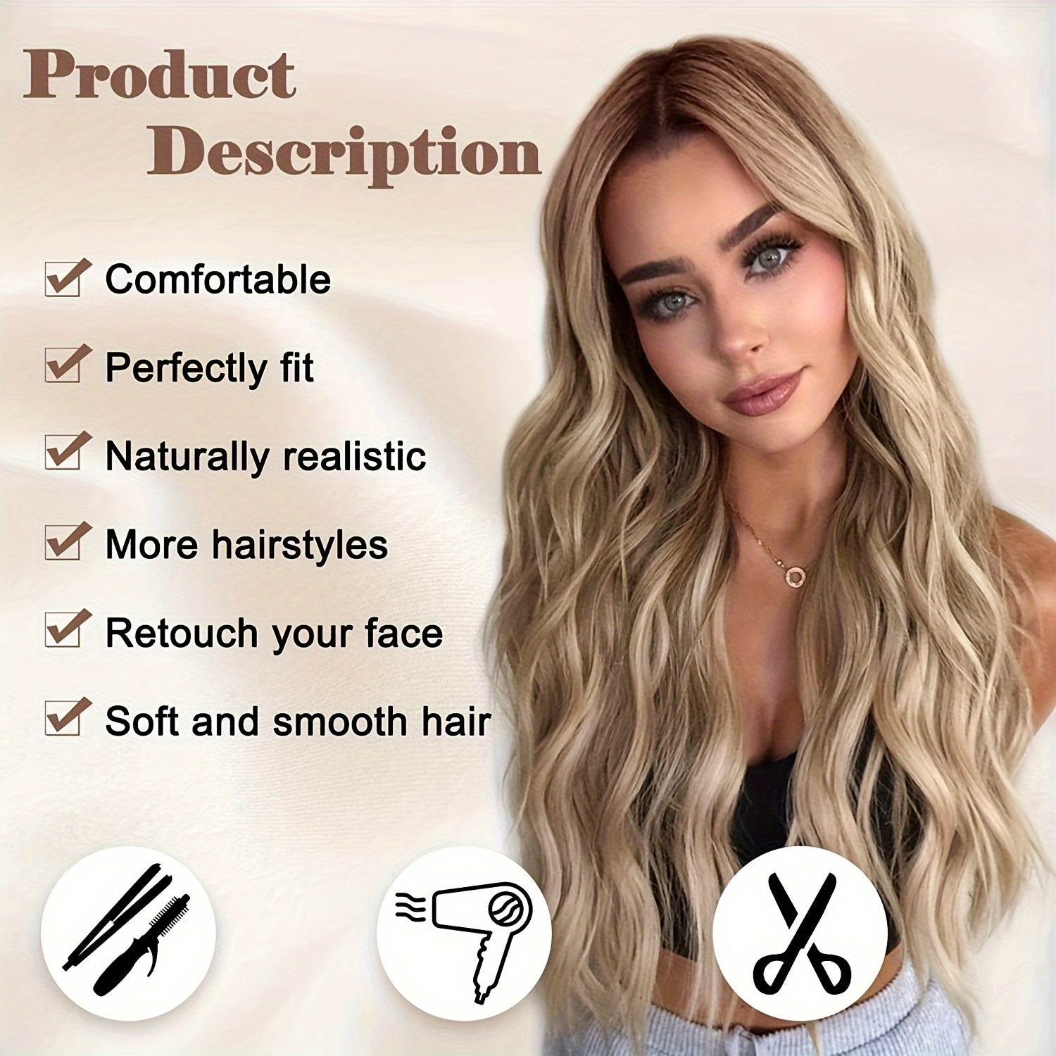 Women's Elegant Loose Wave Wig - Tang Long Fiber, 130% Density, Comfortable Rose Net Cap, Naturalistic Look & Feel, Versatile Styling Options