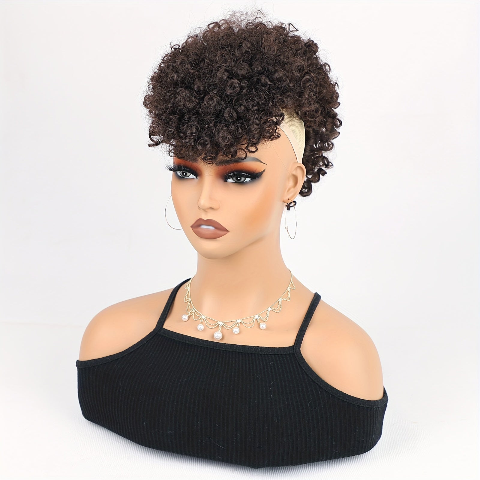 Afro High Puff Hair Bun Ponytail with Drawstring and Bangs