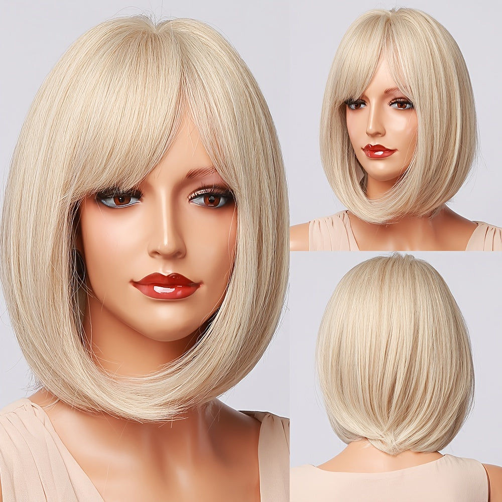 Slightly Parted Short Straight Hair Ladies Chemical Fiber Wig Headgear