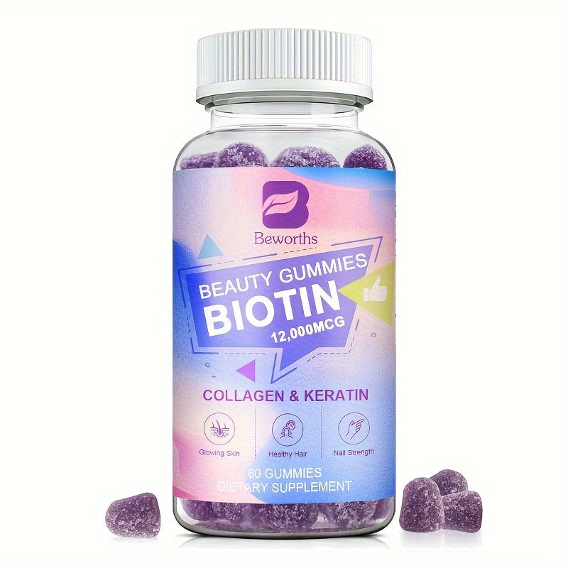 60pcs BEWORTHS Biotin Gummies with Collagen & Keratin - 12000mcg