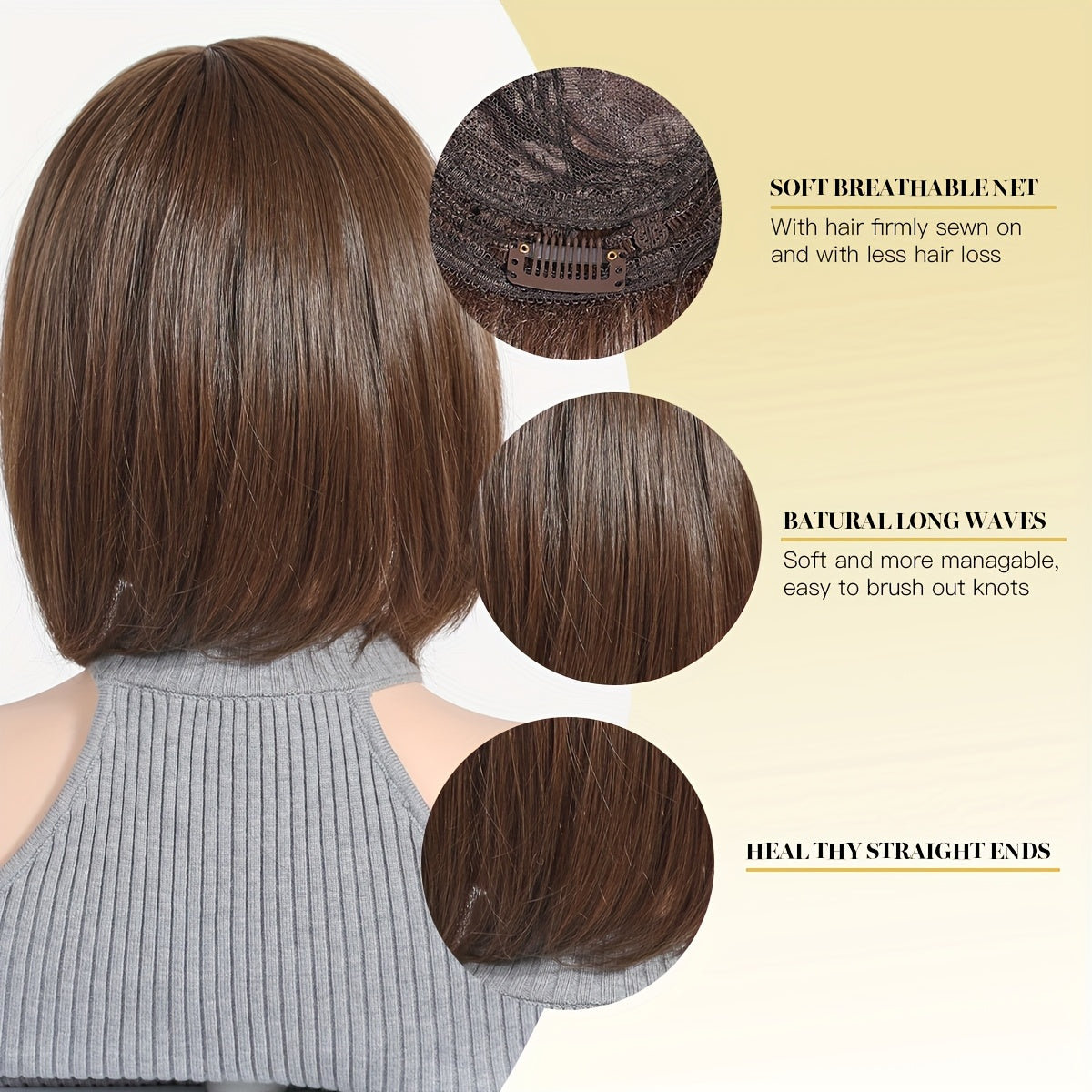 Elegant Women's Short Straight Hair Topper - Natural Look, Breathable Net Cap