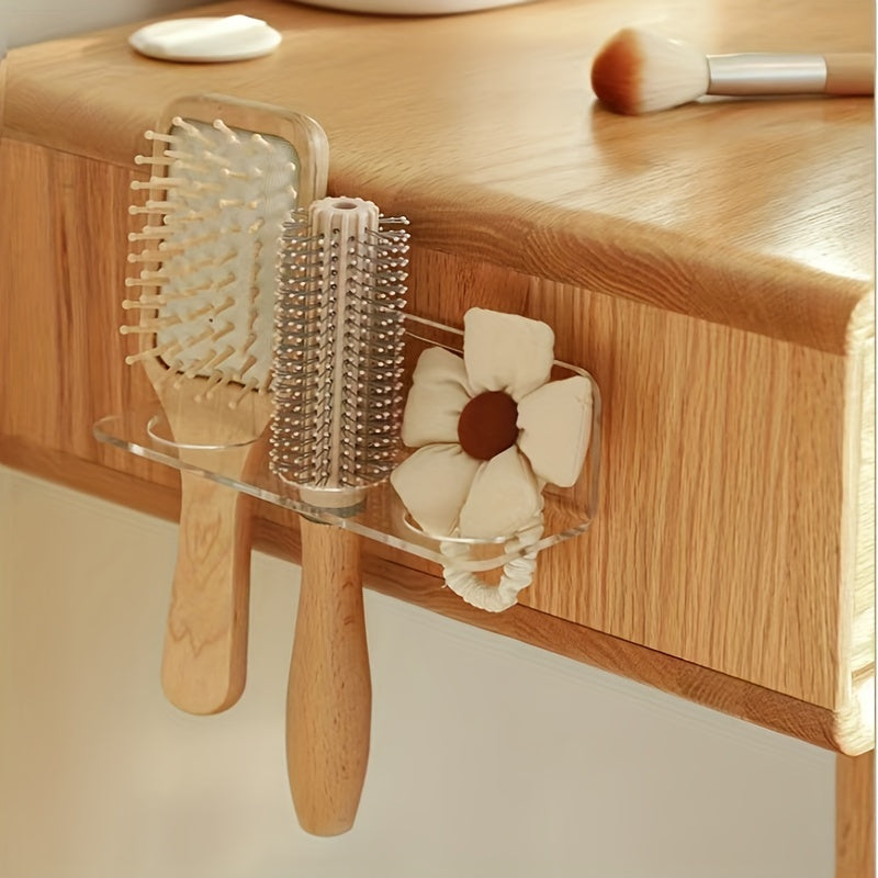 1pc Acrylic Comb Holder Wall Mount - Transparent Plastic Hair Brush Storage Organizer No-Drill - Vanity Bathroom Accessory, Holds Multiple Brushes and Combs, Electricity-Free Convenience