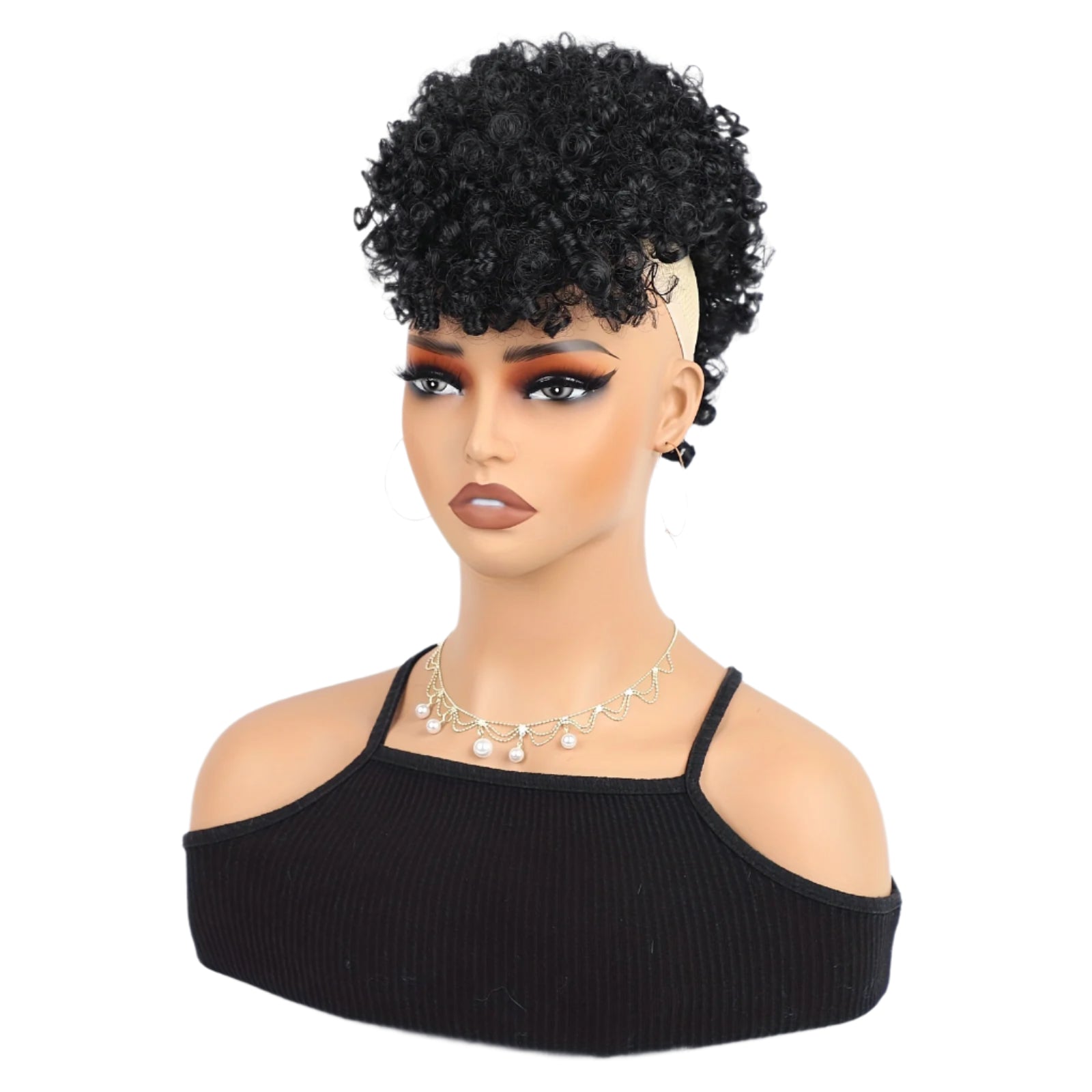 Afro High Puff Hair Bun Ponytail with Drawstring and Bangs