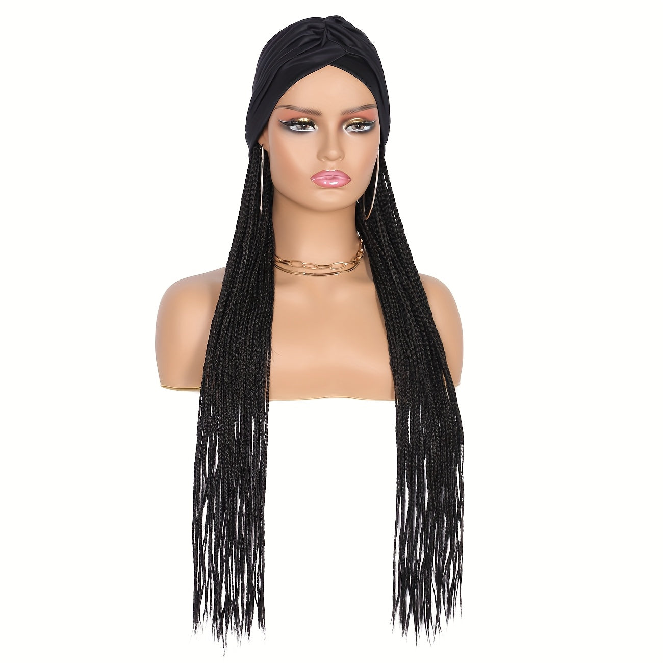 24 Inch Yaki Straight Braided Headband Wig for Women, Japanese Low-Temperature Fiber, Black & Light Brown, Daily Cosplay Wear, Basic Style