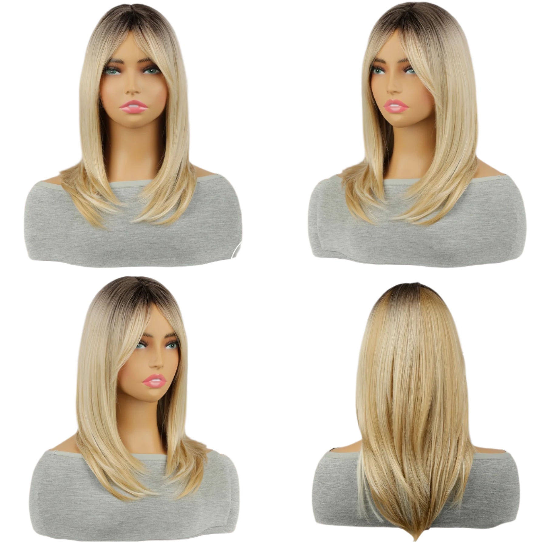 Elegant Ombre Blonde Layered Wig with Bangs