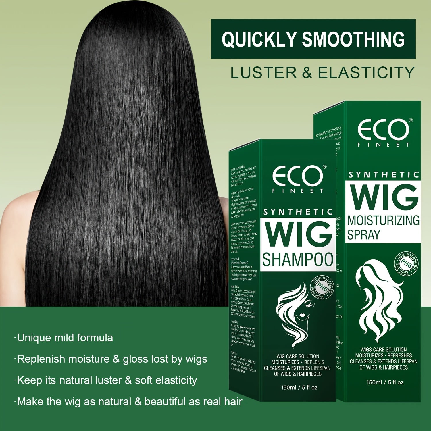 Eco Finest Synthetic Wig Shampoo & Moisturizing Spray - 100ml/3.52oz, Coconut Oil Infused, Hydrates & Smooths, Anti-Frizz, Easy Combing, Extends Wig Life, Ideal for All Wig Types, Wig Care Essentials | Ecofriendly Design | Na