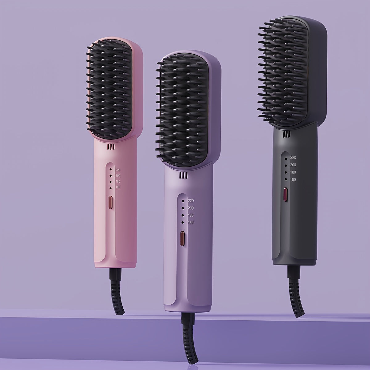 Negative Ion Hair Straightener Brush, 4-Temperature Control, Automatic Shut-Off, Fluffy Volume, Fast Heating, with 59.06-98.43inch Cord, US Plug, for Wet/Dry Hair, 110-130V Power Supply, No Battery Required