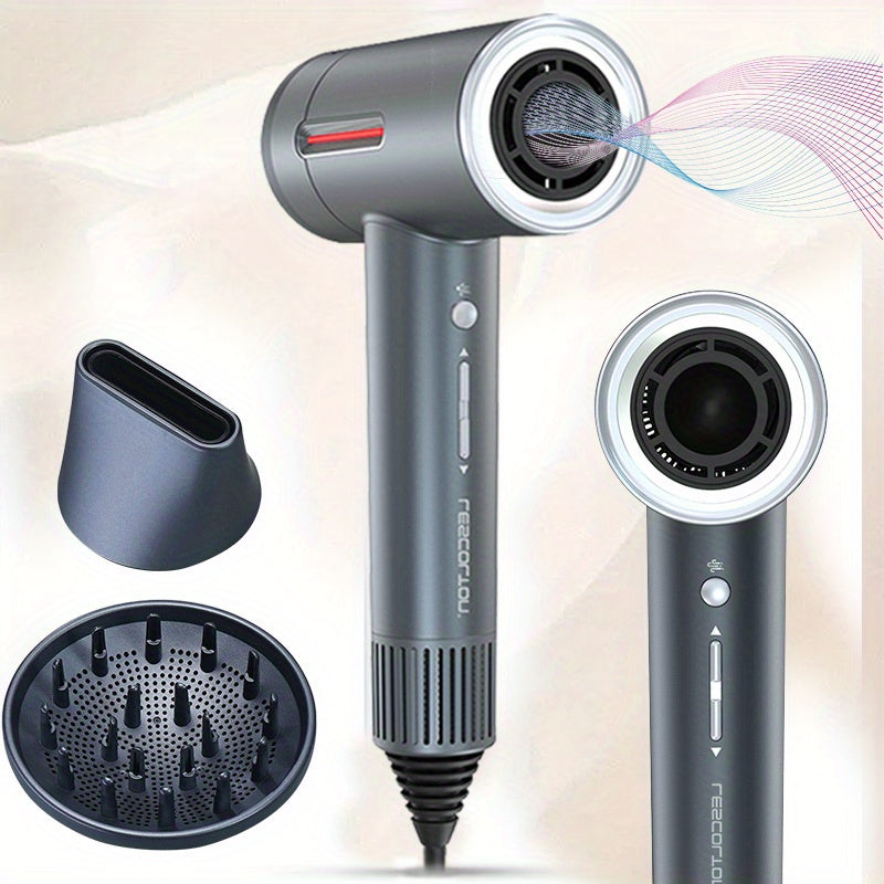 1500W Ionic Hair Dryer with Diffuser - Energy-Saving, Foldable Handle for Easy Travel, Constant Temperature for Healthy Hair Care, Gray & White, US Plug