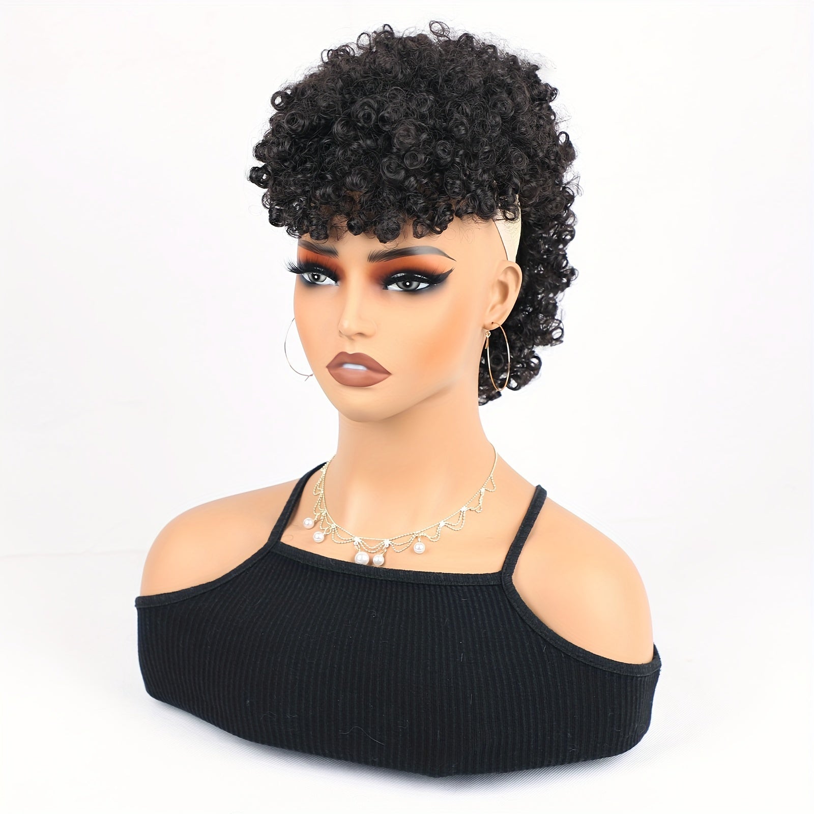 Afro High Puff Hair Bun Ponytail with Drawstring and Bangs