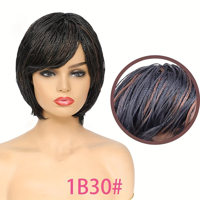 Elegant Briaded Pixie Cut Wig with Bangs - Heat Resistant