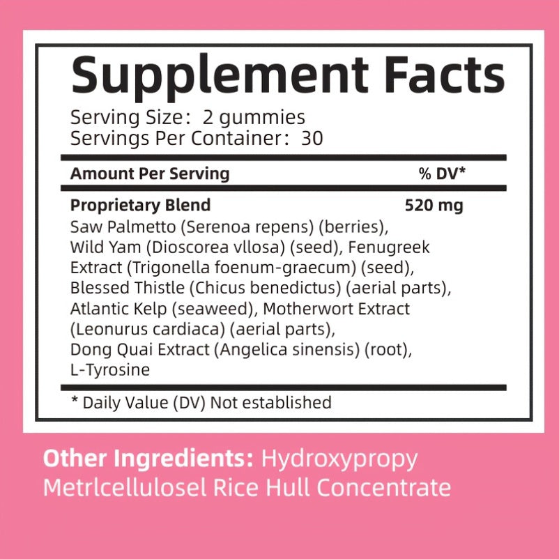 Multi-herbal Extracts Gummies For Women – Saw Palmetto, Yam, Fenugreek, – Delicious Peach Flavor, Convenient To Eat- 60 Gummies (30-Day Supply)