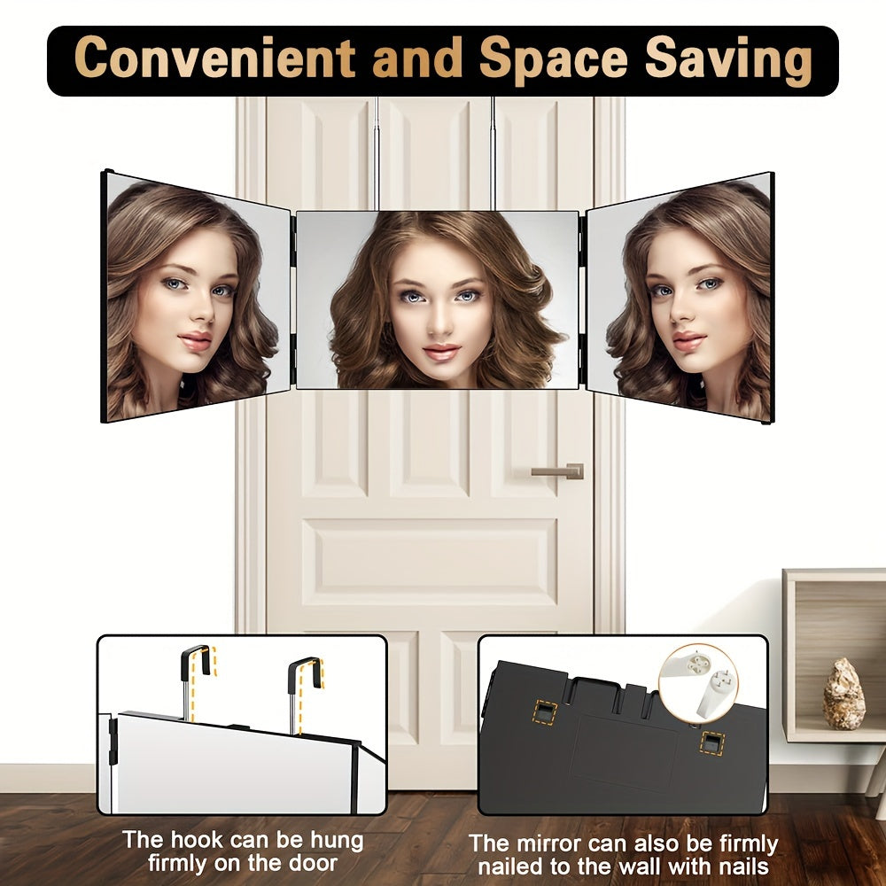 360-Degree Viewing Angle Hair Cutting Mirror, 3-Way Self Haircut Mirror with Clear Anti-Fog HD Glass, USB Rechargeable, Plastic Frame, Valentine's Day Gift, Valentine's Day Gift
