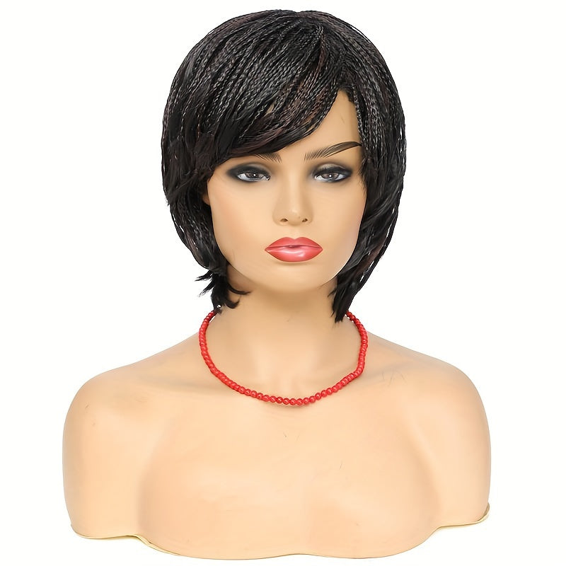 Elegant Briaded Pixie Cut Wig with Bangs - Heat Resistant