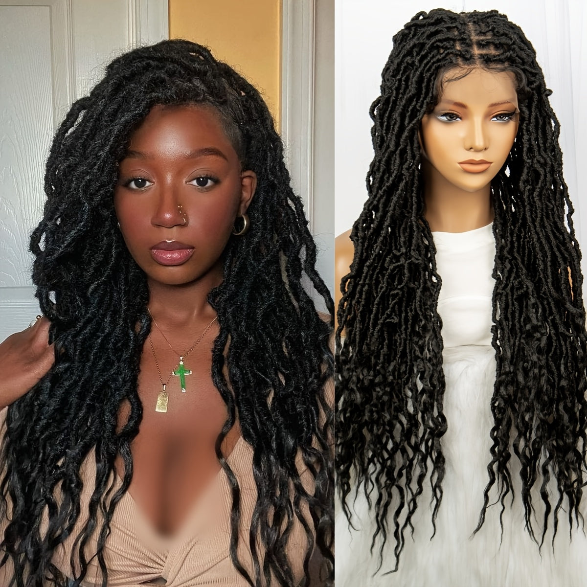 Elegant Full Lace Synthetic Wig for Women - 180% Density, Black Dreadlocks with Loose Wavy Ends, High-Temperature Resistant Fiber, Versatile Sporty Style, Synthetic Lace Front Wig