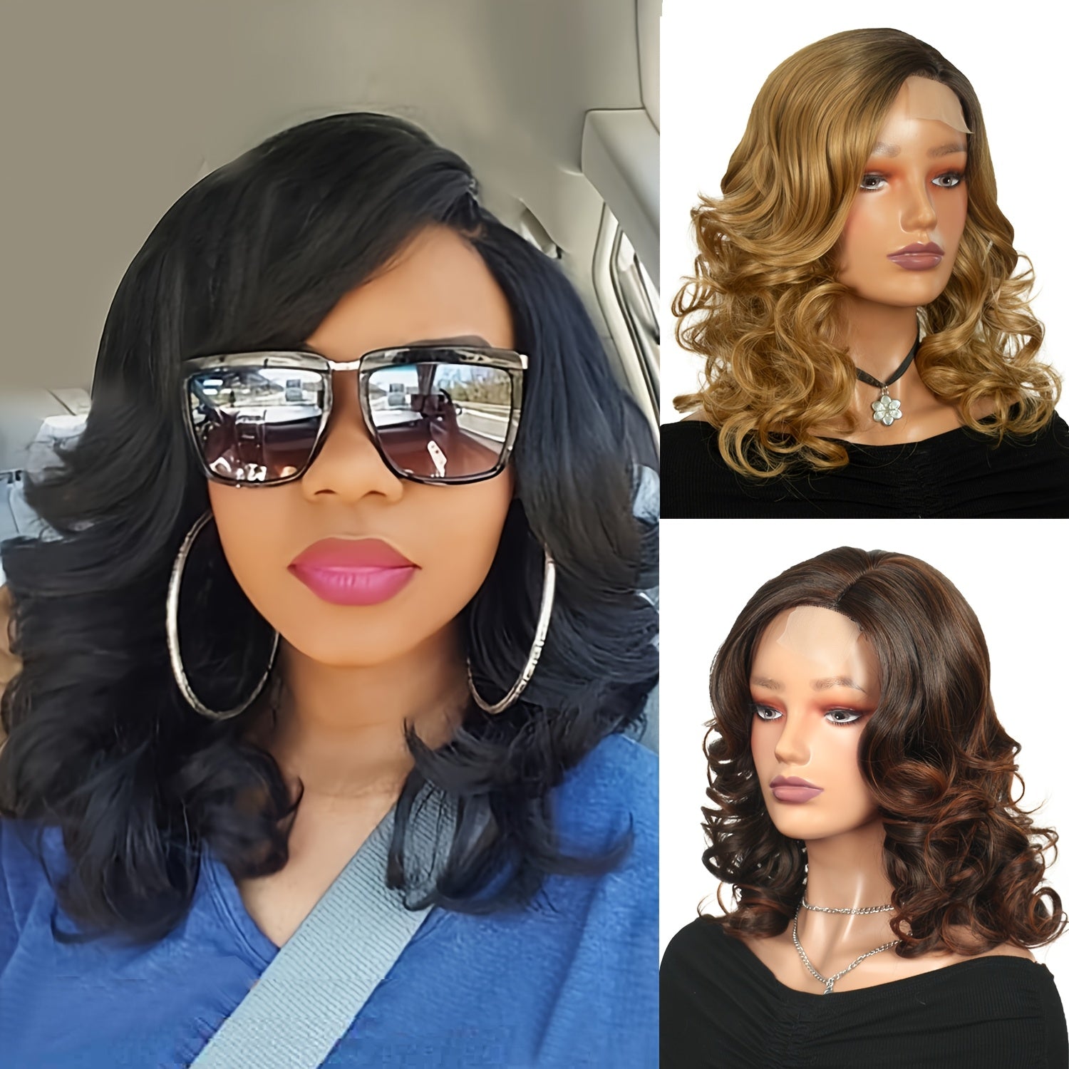 Stunning 16-Inch Loose Wave Bob Wig - High-Temperature Fiber Synthetic Curly Hair with 4x1 Lace Area for Secure Fit - Versatile Body Wave Style for Daily Wear and Glamorous Parties