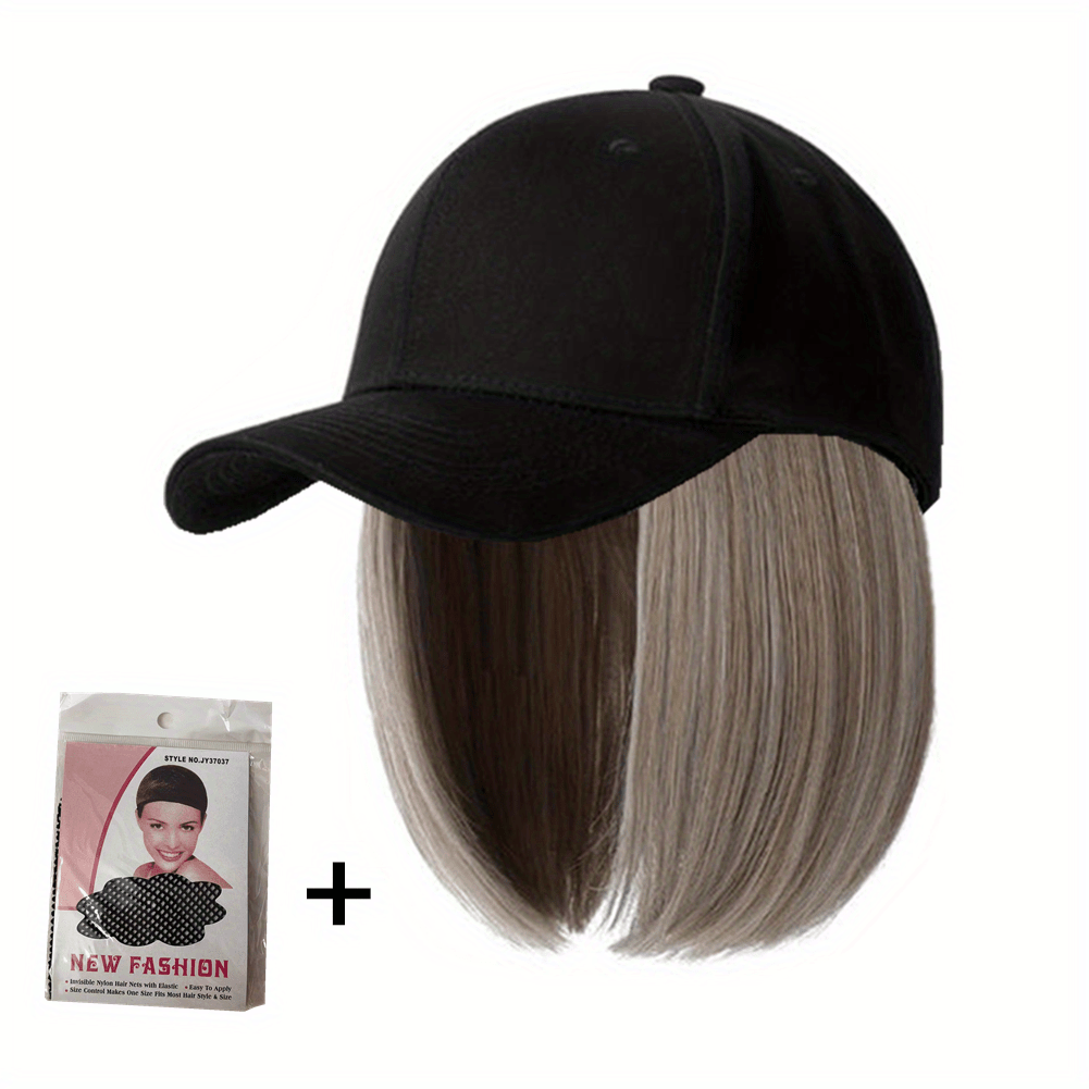 Hat Wigs Short Straight Bob Wigs With Baseball Cap, Adjustable Hat Wgs