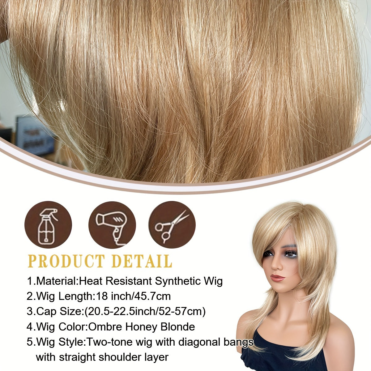 [LAI SHANG COLOR Blonde Wig] LAI SHANG COLOR Elegant Blonde Straight Wig - 150% Density, High-Temp Fiber, Rose Net Cap - Perfect for Daily Wear & Parties