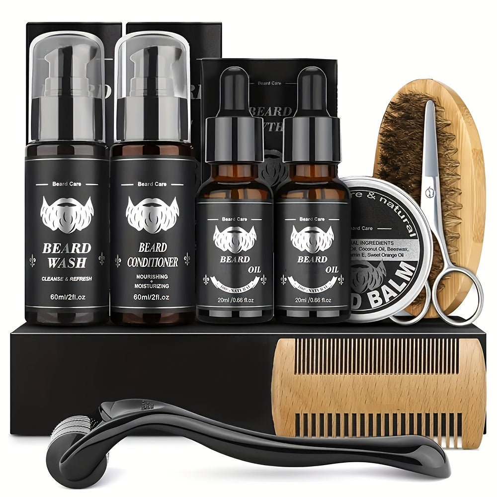 5/ 8/ 9pcs set of beard care set, beard set, balm double-sided comb, roller beard, gift box for boyfriend, dad's preferred gift