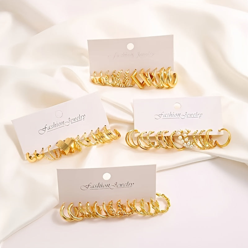 A Set Of 48 Simple And Elegant Golden Geometric Earrings