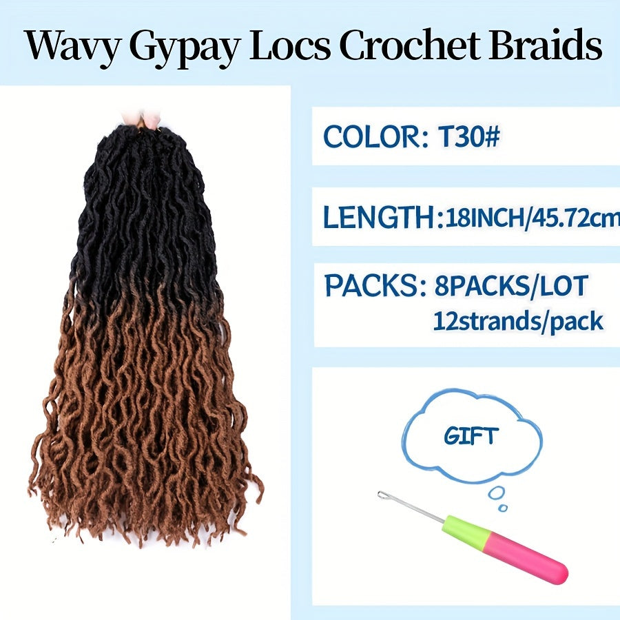 18-Inch Brown Goddess Wavy Faux Locs Crochet Hair Extensions