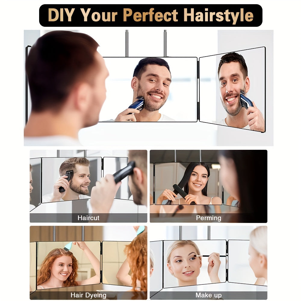 360-Degree Viewing Angle Hair Cutting Mirror, 3-Way Self Haircut Mirror with Clear Anti-Fog HD Glass, USB Rechargeable, Plastic Frame, Valentine's Day Gift, Valentine's Day Gift