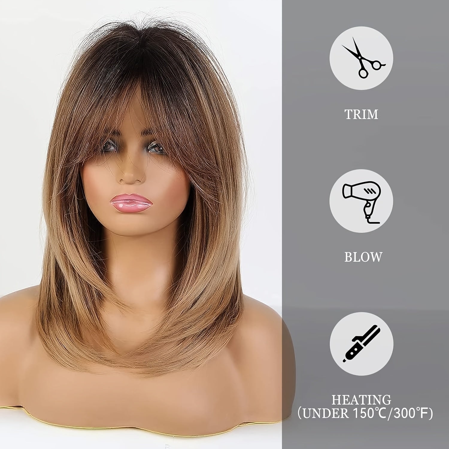 Exquisite Straight Bob Wig - 1pc, Middle Part, Side Bangs, 100% Heat Resistant Synthetic Hair, Rose Net Cap, Natural Look, Trimmable, Middle Length, Elegant Design for Women