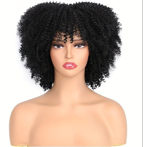 Short Curly Wig For Women 6 Inch Kinky Curly Wigs With Bangs