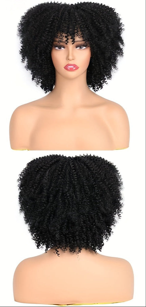 Short Curly Wig For Women 6 Inch Kinky Curly Wigs With Bangs