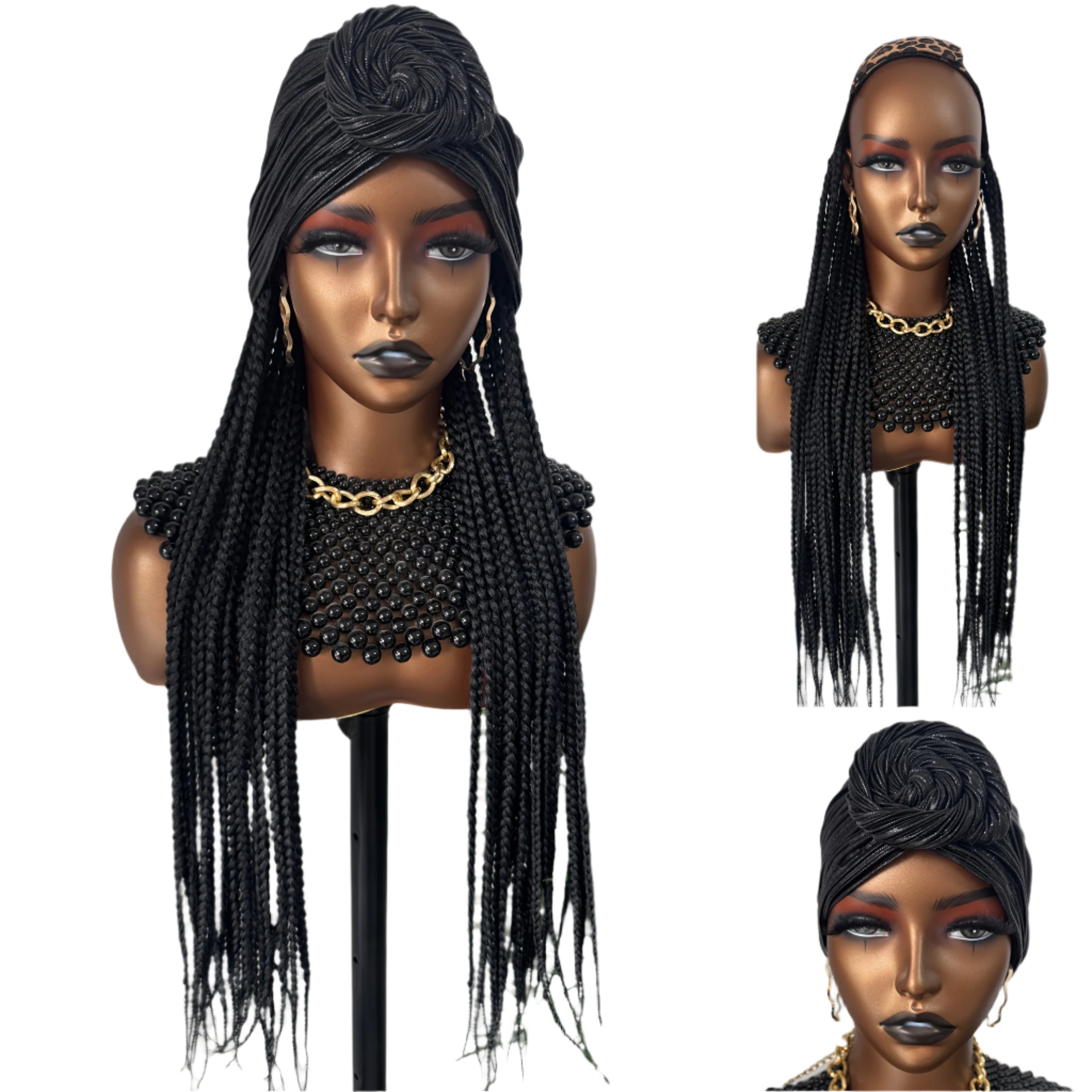 24-Inch Braided Headband Turban Hat Featuring a Leopard Print