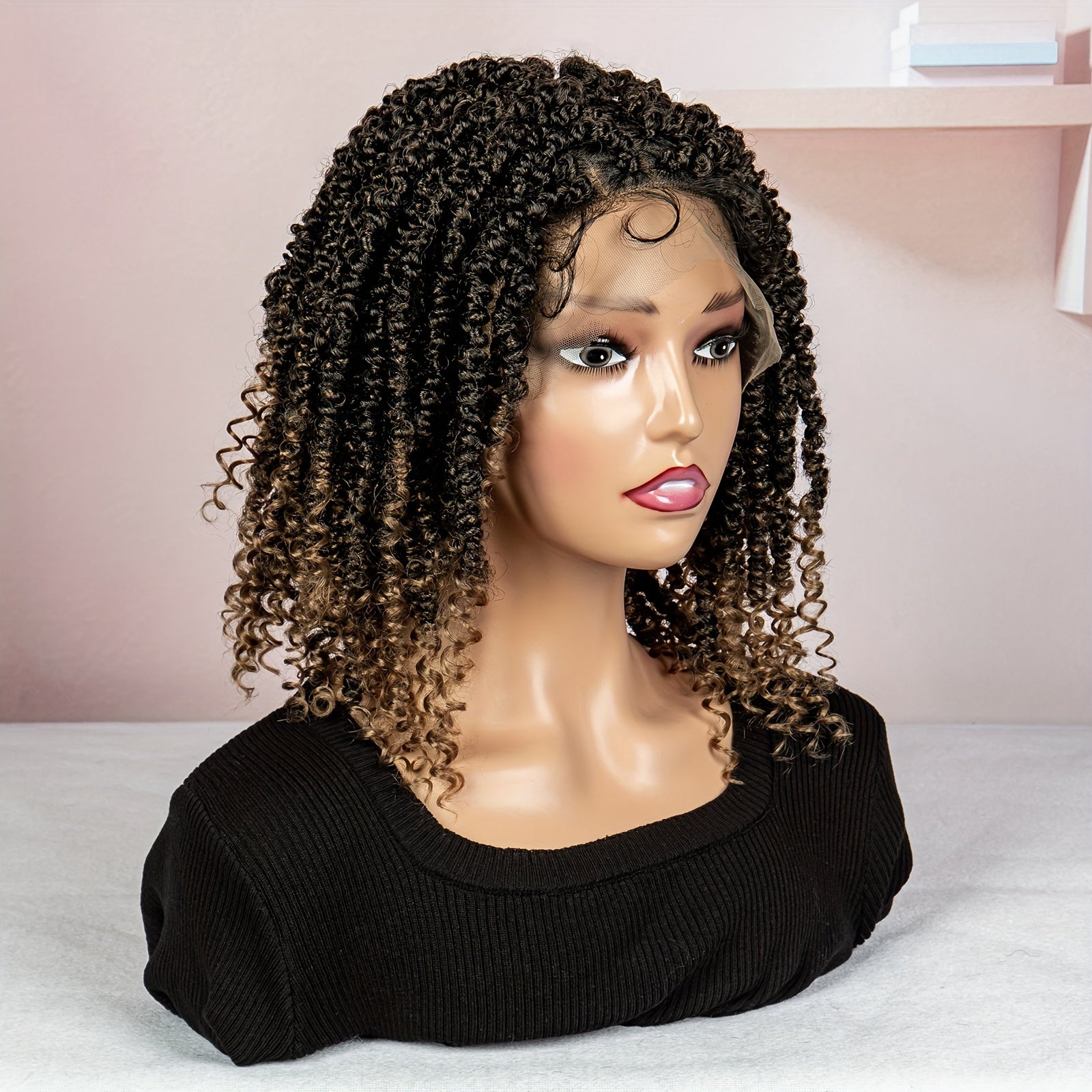 9x6 Inch 180% Density Women's Gradient Color Crochet Braids Lace Wig with Breathable Scalp Simulation, Elastic Knots, and Natural Looking High Temperature Fiber