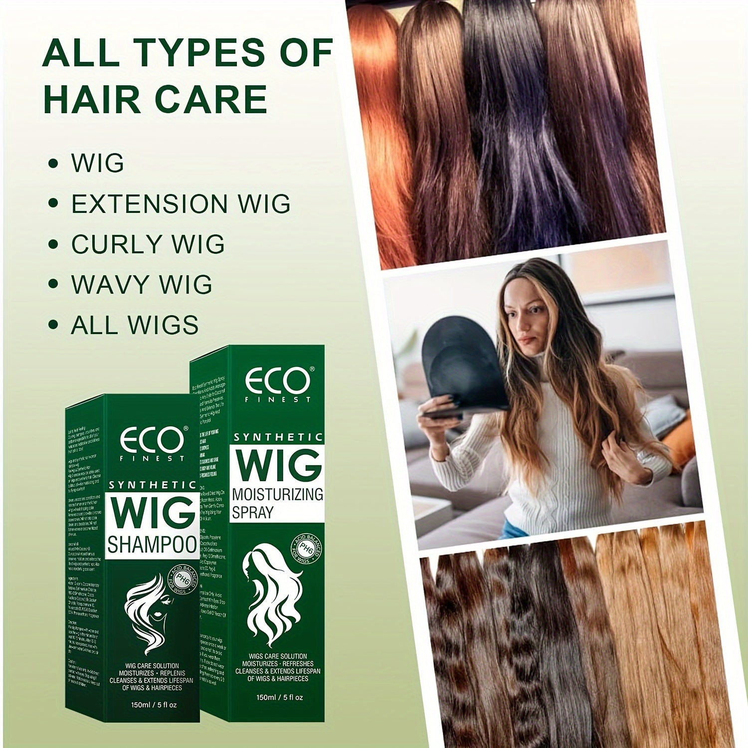 Eco Finest Synthetic Wig Shampoo & Moisturizing Spray - 100ml/3.52oz, Coconut Oil Infused, Hydrates & Smooths, Anti-Frizz, Easy Combing, Extends Wig Life, Ideal for All Wig Types, Wig Care Essentials | Ecofriendly Design | Na