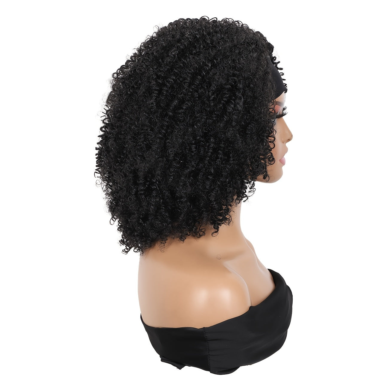 14 Inches Fluffy Afro Curly Wig with Headband for Women, Heat-Resistant Synthetic Hair, Kinky Curly Wave, High Density 200%