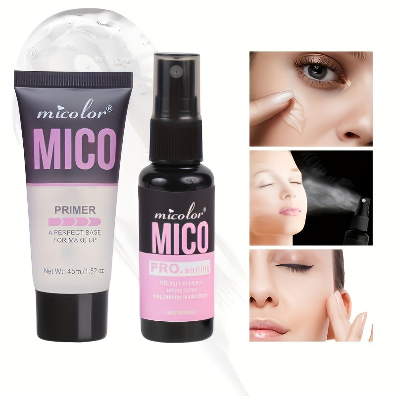 4pcs Mico Primer & Makeup Setting Spray Set - Natural Finish, Creamy Texture in White Shades - Ideal Valentine's Gift for Flawless Skin, Primer Collection|Minimalist Beauty Product|Natural Finish Spray