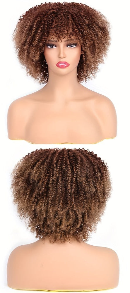 Short Curly Wig For Women 6 Inch Kinky Curly Wigs With Bangs