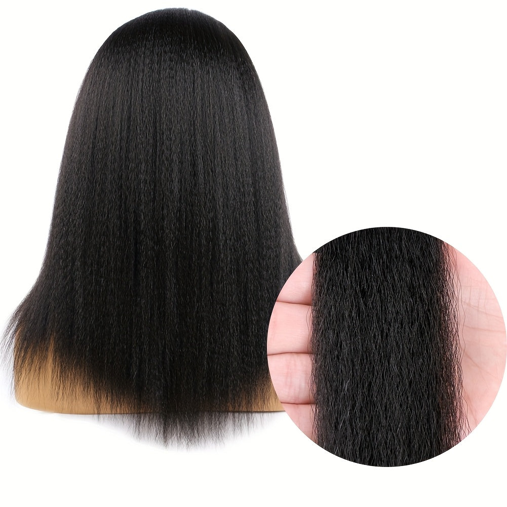 14-Inch Thick Yaki Straight Fluffy Wig for Women - Kinky Afro Hair Replacement with Natural Look & Feel, Perfect for Parties and Cosplay