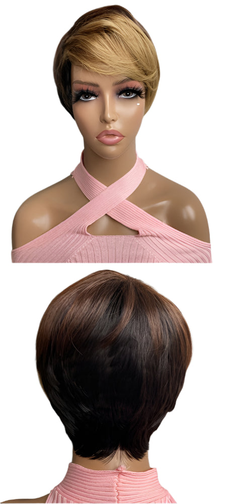 Dual-Tone Short Pixie Cut Wig for Women - Heat Resistant Synthetic Wig