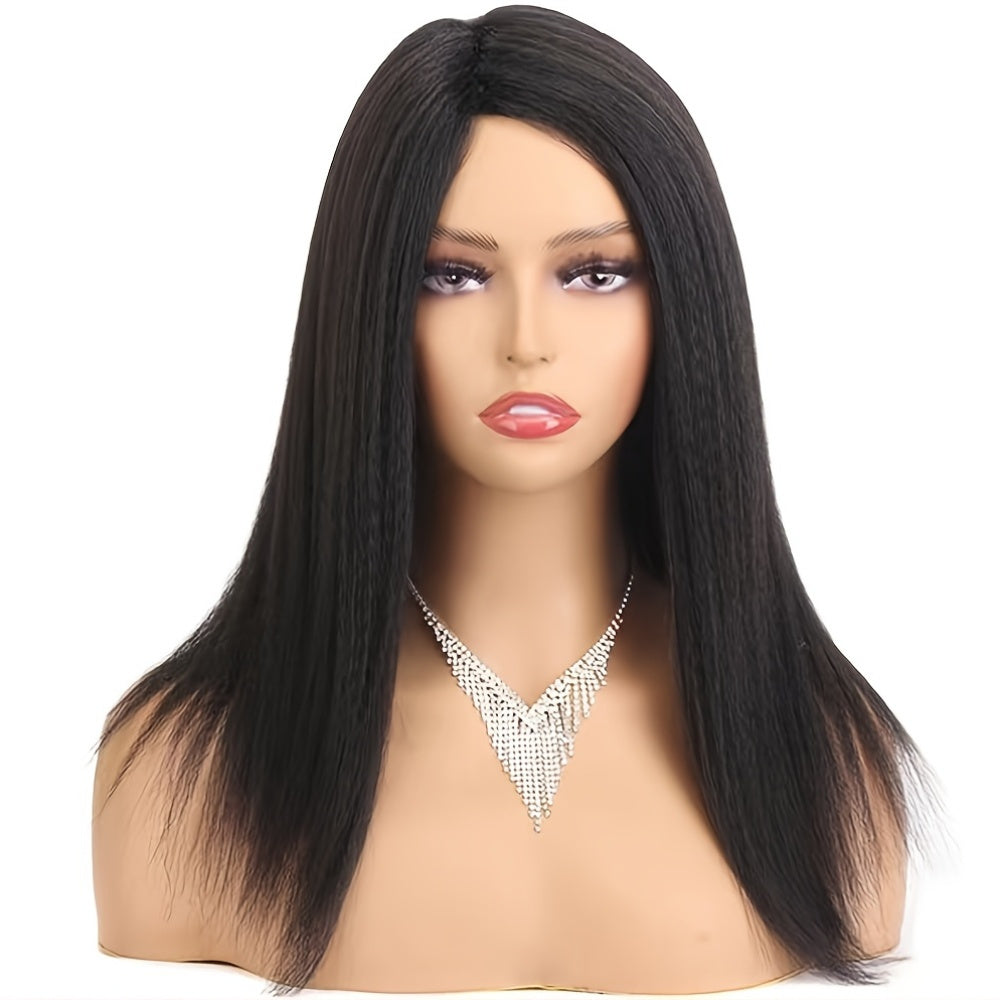 Black Straight Hair Wig Side Part Synhtetic Yaki Straight Hair Wig For Women