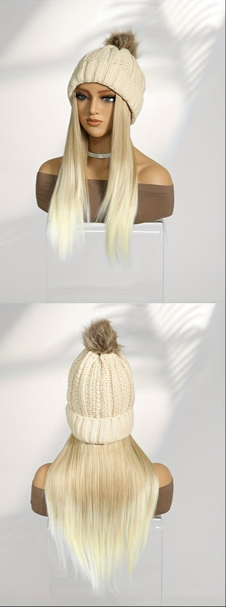 Detachable needle apricot yarn-dyed hat wig, winter thick hat 16 inches