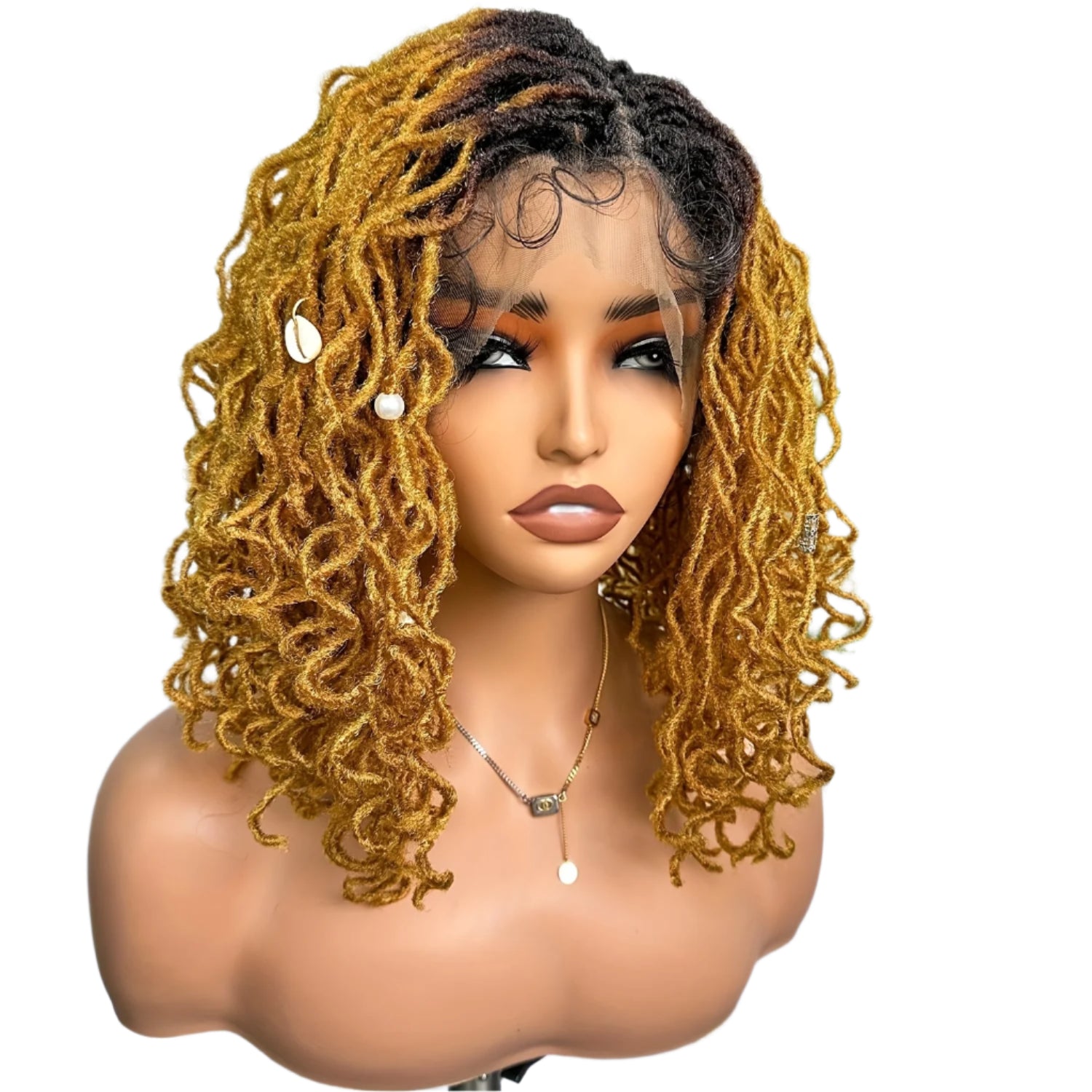 Full Lace 14 Inch Curly Dreadlocks Ombre Light Brown