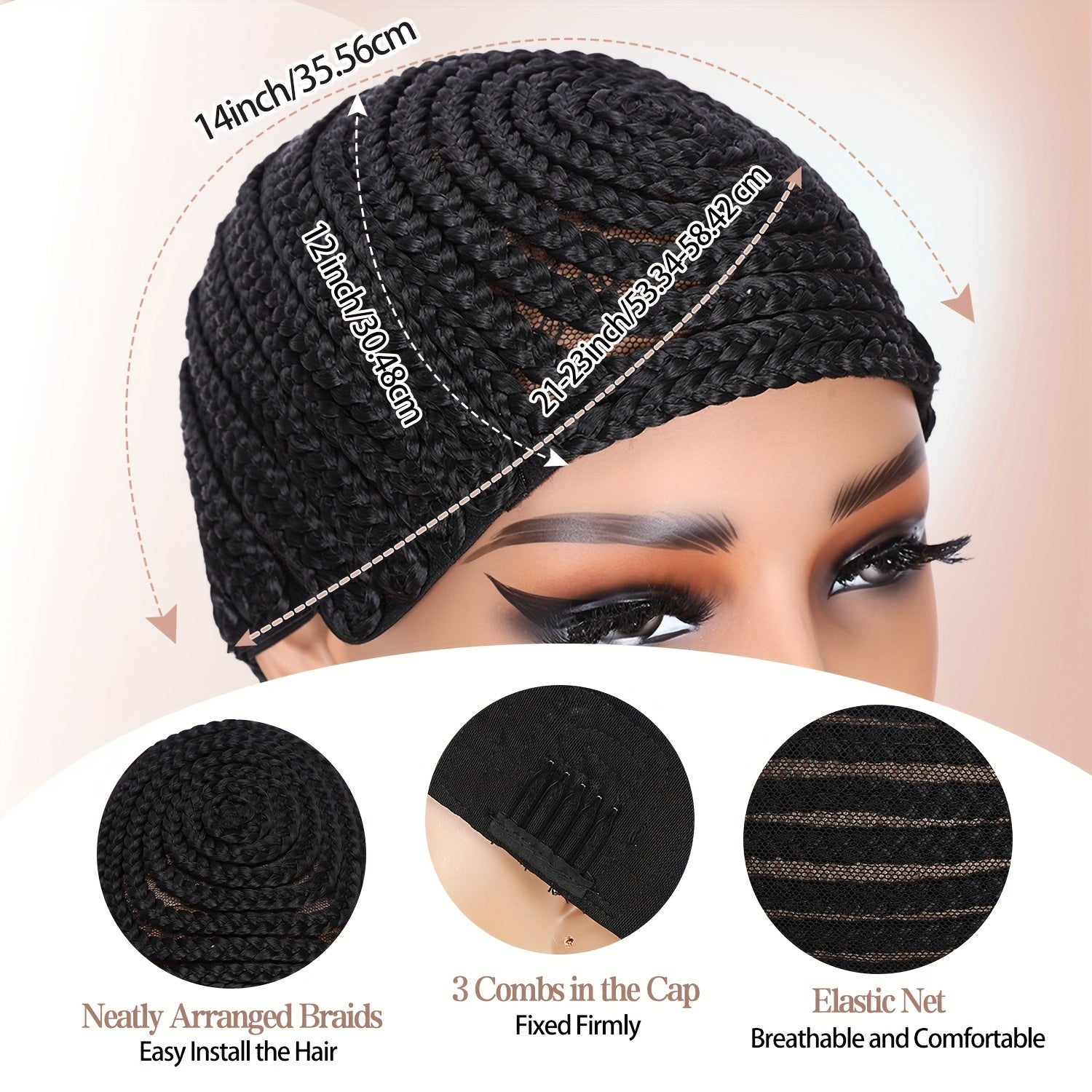 1pc/2pcs 21-23inch Braided Wig Caps
