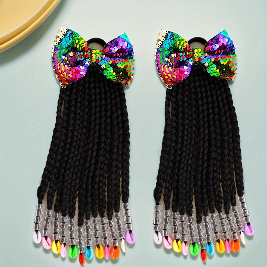 A Set Of Hair Bands With Elastic Bands, African Girl Wig With Braided Hair