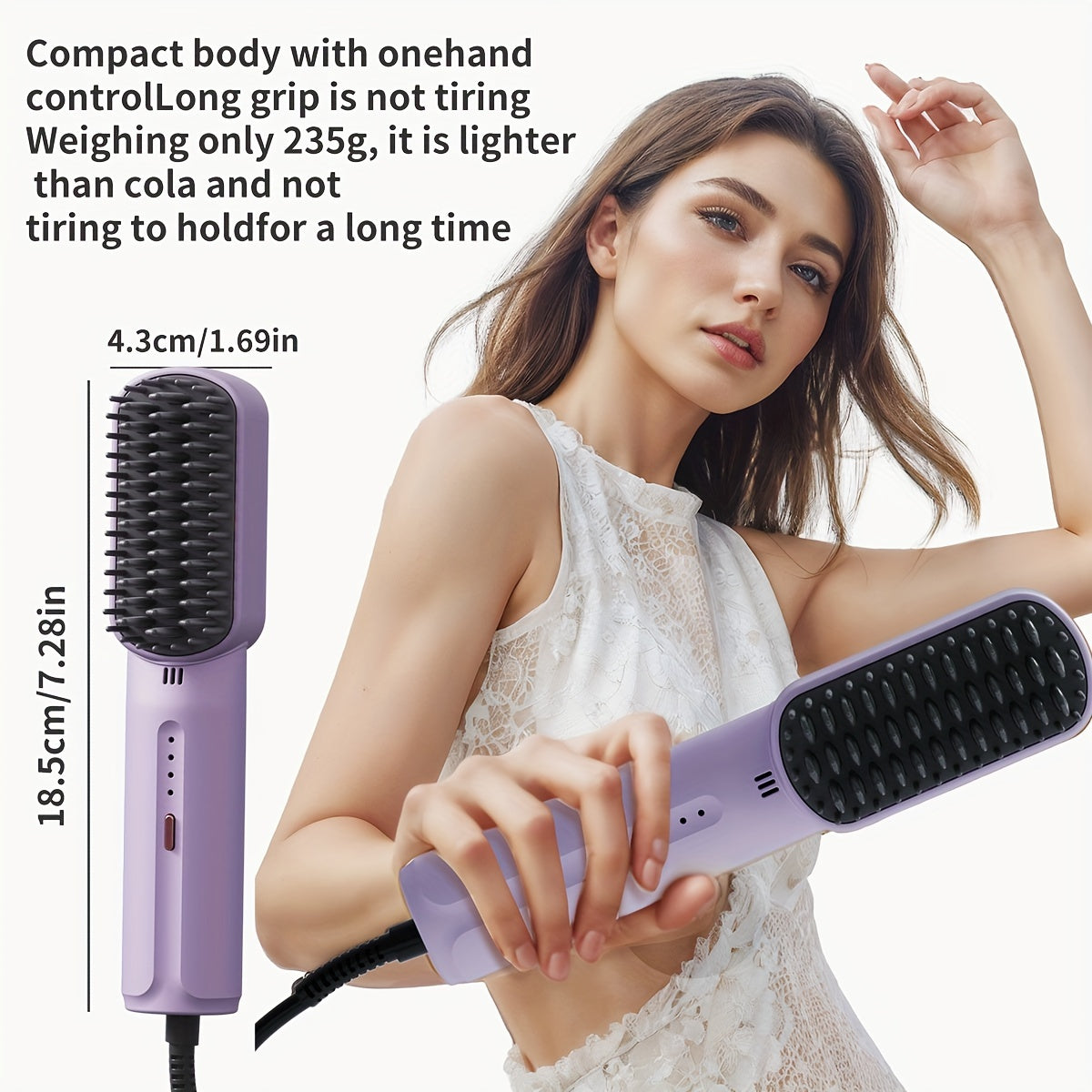 Negative Ion Hair Straightener Brush, 4-Temperature Control, Automatic Shut-Off, Fluffy Volume, Fast Heating, with 59.06-98.43inch Cord, US Plug, for Wet/Dry Hair, 110-130V Power Supply, No Battery Required